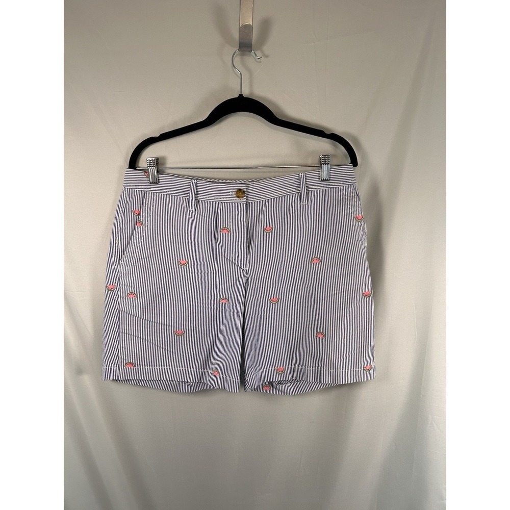 Talbots Womens‎ Size 8  Girlfriend Chino Embroidered Watermelon Shorts Pinstripe